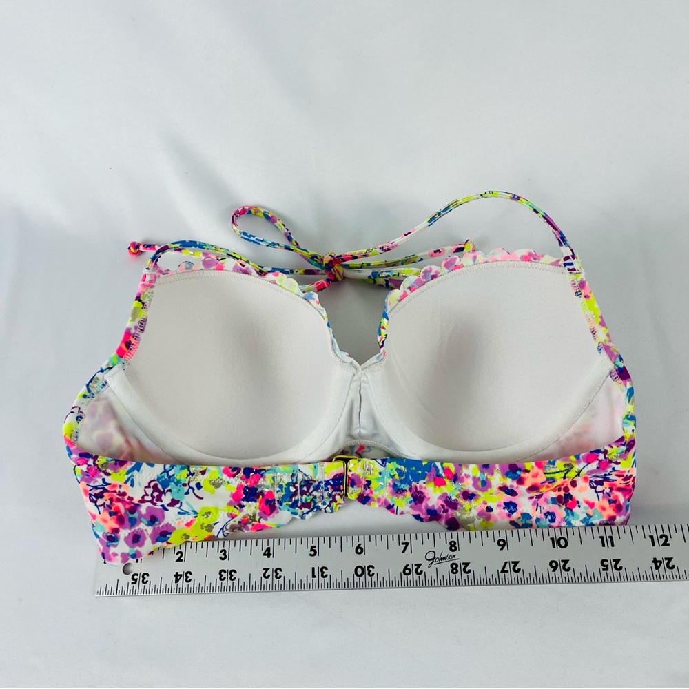 Victoria's Secret Fabulous Padded Ruffle Trim Scalloped Colorful Bikini Top 34B - Picture 4 of 13